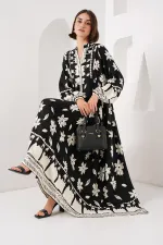 Robe hijab à motifs authentiques 2423 - Noir2