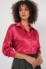 3985 Oversize Saten Gömlek - Bordo