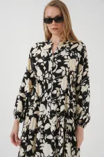 Robe hijab à motifs authentiques 2423 - Noir - Blanc1