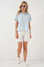 Chemise rayée à manches courtes pour femme 20327 - Bleue