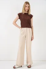 Women's Textured Sleeveless Knitted Stretch Blouse 991 - Brown