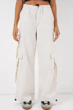 6691 Pantalon cargo large - Écru