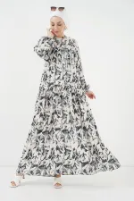 2423 Authentic Patterned Hijab Dress - V. Anthracite