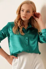 Chemise en satin fluide 3964 - Vert foncé