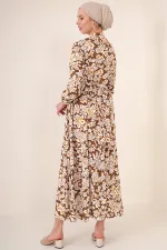 2144 Hakim Yaka Tesettür Elbise - Kahverengi