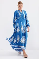 Robe hijab authentique à motifs 2423 - Blanc - Indigo