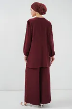 Ensemble tunique et pantalon pour femme 6663 - Rouge bordeaux