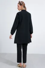 Ensemble pantalon et tunique noirs en maille pour femme 6654