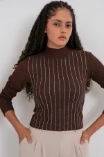 922 Taşlı Body - Kahverengi