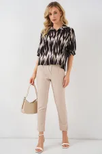 T-shirt court à manches courtes à motifs pour femme 20337 - Noir