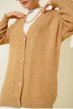 15768 Tesettür Triko Hırka - Vizon