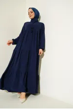 1627 Lace-Up Hijab Dress - Dark Navy Blue 1627 Lace-Up Hijab Dress - Dark Navy Blue