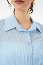 Kadın Uzun Oversize Gömlek 20320 - Mavi