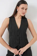 6709 Kadın Yelek Pantolon İkili Takım - D. Siyah