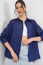 Kadın Uzun Oversize Gömlek 20320 - Lacivert
