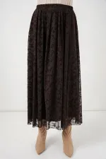 Jupe doublée à imprimé floqué pour femme 8069 - Marron