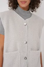 6803 Cepli Peluş Yelek - Gri