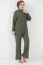 Ensemble hijab tricoté deux pièces T5858 - Kaki