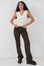 Gilet court boutonné en maille - Écru 15881