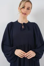 Kadın Balon Kol Uzun Tesettür Elbise 2464 - F.Lacivert