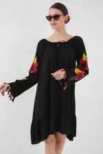 Nakışlı Midi Elbise 2531 - Siyah