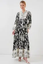 Robe hijab à motifs authentiques 2423 - Noir 8