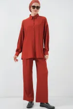 Kadın Örme Tesettür Alt Üst Takım 6711 - Kiremit