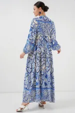 Robe hijab à motifs authentiques 2423 - Bleu foncé