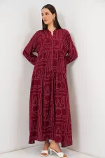 Robe longue hijab à motifs pour femme 2585 - B. Bordeaux