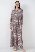 Robe longue hijab à motifs pour femme 2585 - B. Fuchsia