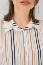 Women's Striped Short Sleeve Shirt 20345 - Beige