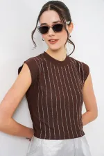 Women's Sleeveless Embellished Blouse 931 - Brown