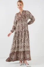 Robe hijab à motifs authentiques 2423 - Noire