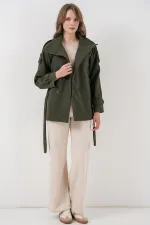 Manteau en cachemire ceinturé pour femme 9162 - Kaki