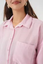 20153 Tek Cepli Oversize Keten Gömlek - A.Pudra