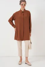 Women's Long Shirt Tunic 5945 - Tan Women's Long Shirt Tunic 5945 - Tan