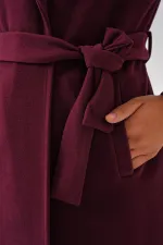 9118 Double Breasted Collar Cashmere Coat - Claret Red