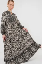 Robe hijab à motifs authentiques 2423 - Noir 9