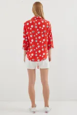 Chemise à motifs nouée sur le devant - Rouge 20243