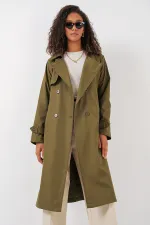 5918 Kruvaze Yaka Trençkot - Haki