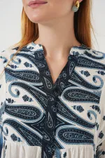 Robe longue hijab à motifs pour femme 2585 - Bleu marine clair