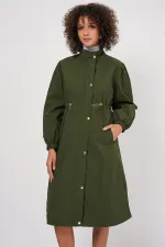 5939 Astarlı Uzun Trençkot - Haki