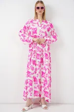 Women's Patterned Long Hijab Dress 2585 - Pink