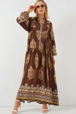Robe hijab à motifs authentiques 2423 - Blanc - Marron