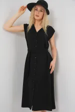 Women's Sleeveless Belted Ayrobin Dress 2568 - Black