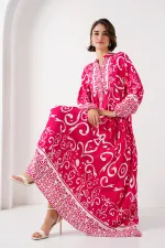 Robe hijab à motifs authentiques 2423 - L. Fuchsia