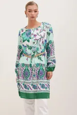 Robe à motifs ceinturée 5902 - Verte