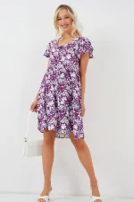 2352 V-Neck Short Dress - Purple