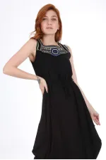1512 Embroidered Front Dress - Black