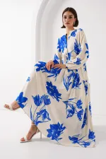 2423 Authentic Patterned Hijab Dress - A.Ecru